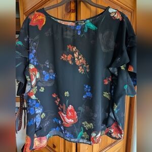 Express Black Floral Flutter Sleeve Blouse